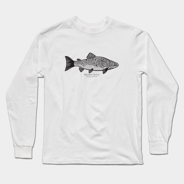 Brown Trout with Common and Latin Names - on light colors Long Sleeve T-Shirt by Green Paladin